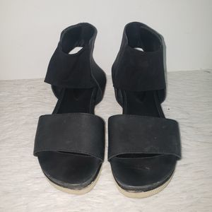 Eileen Fisher Sz 7.5 Women's Sport Spree Sandal Black Leather Ankle Strap Shoes